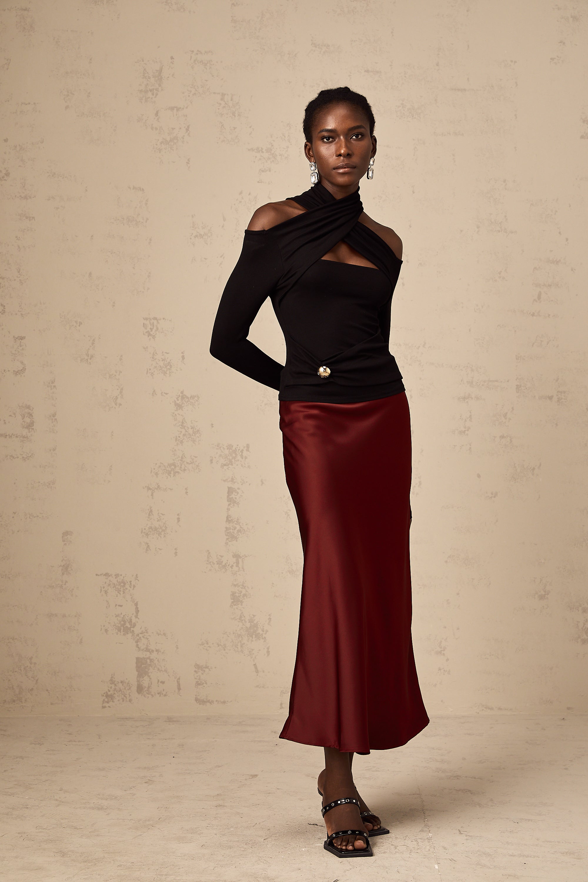 Luzia | Falda Midi Caída Satinada