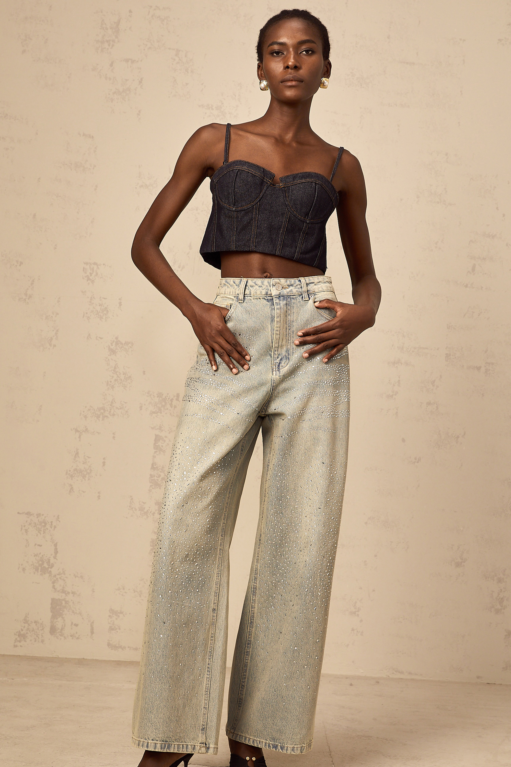 Lurena | Top Corsé Denim Esculpido