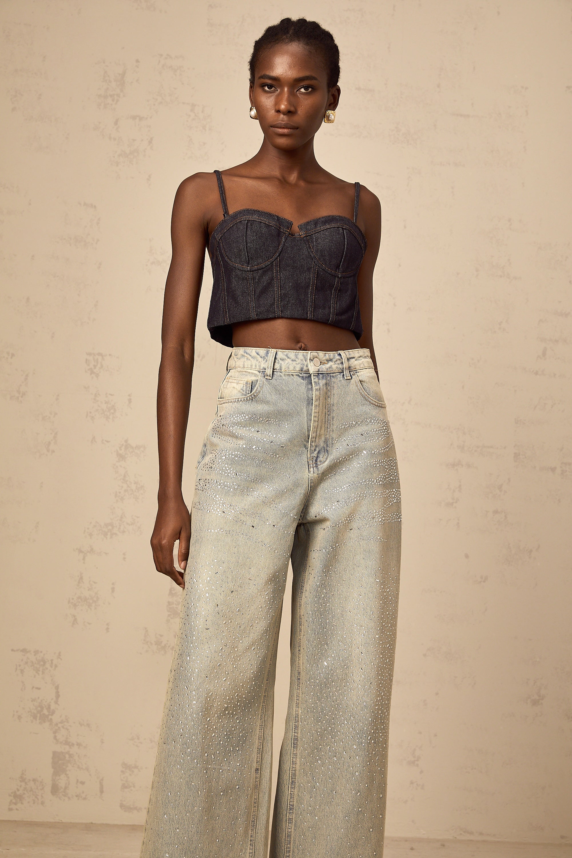 Lurena | Top Corsé Denim Esculpido