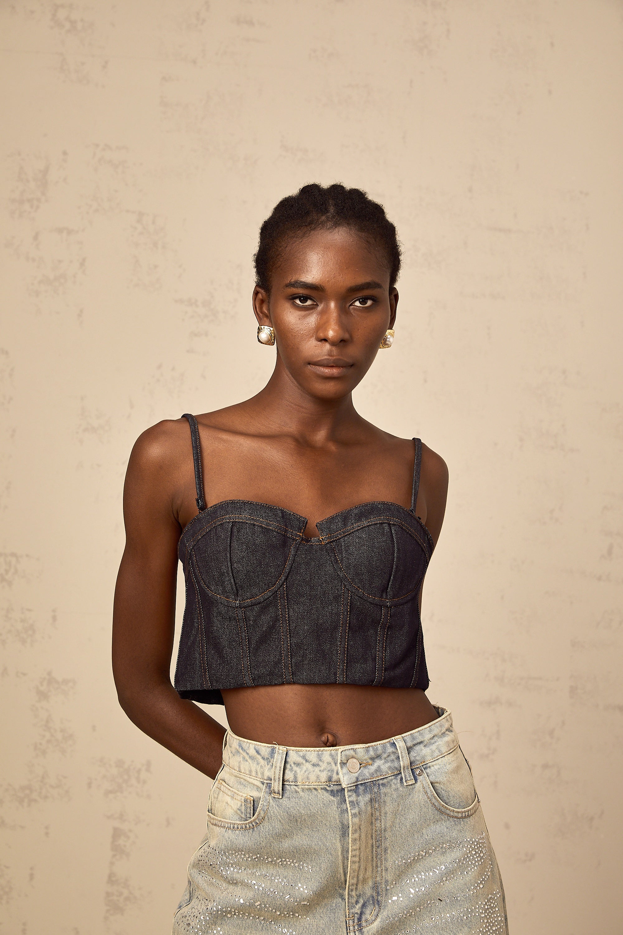 Lurena | Top Corsé Denim Esculpido