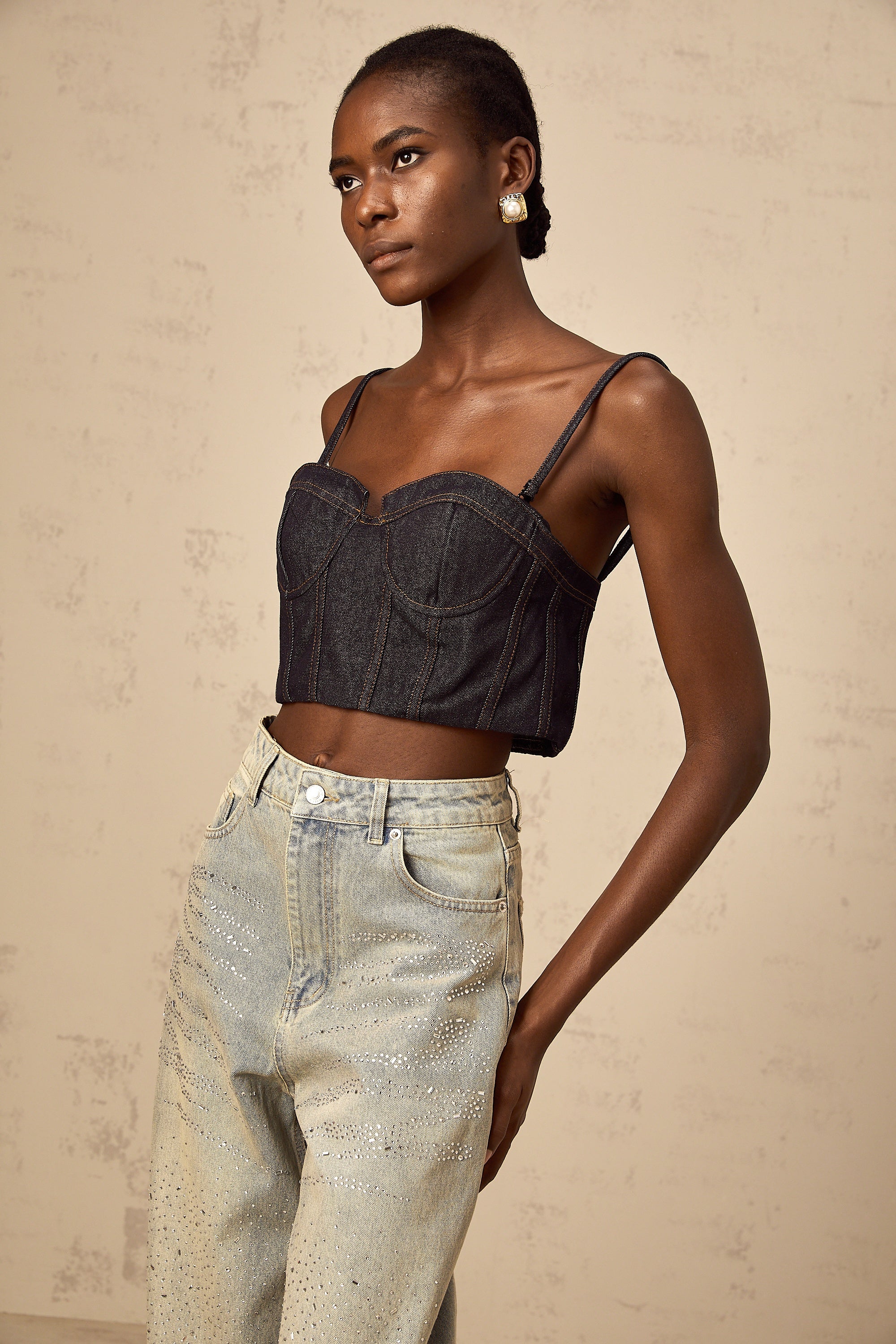 Lurena | Top Corsé Denim Esculpido