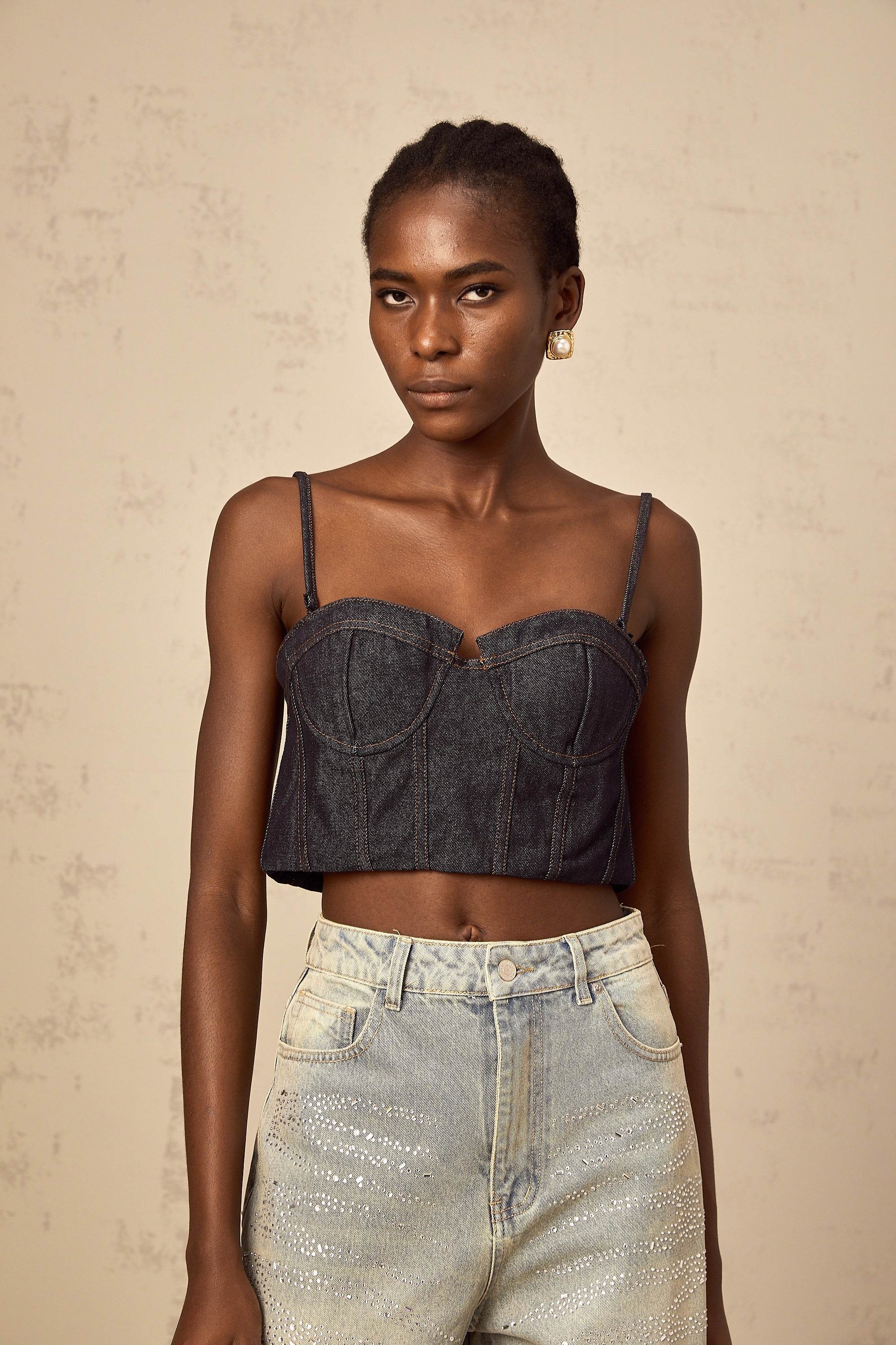 Lurena | Top Corsé Denim Esculpido